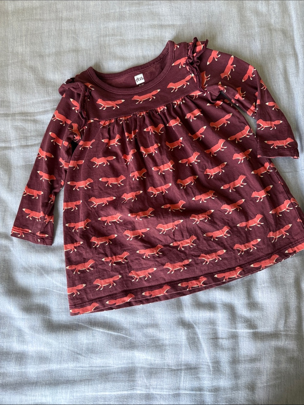 Tea Collection red fox long sleeve cotton dress baby girl size 9-12 months